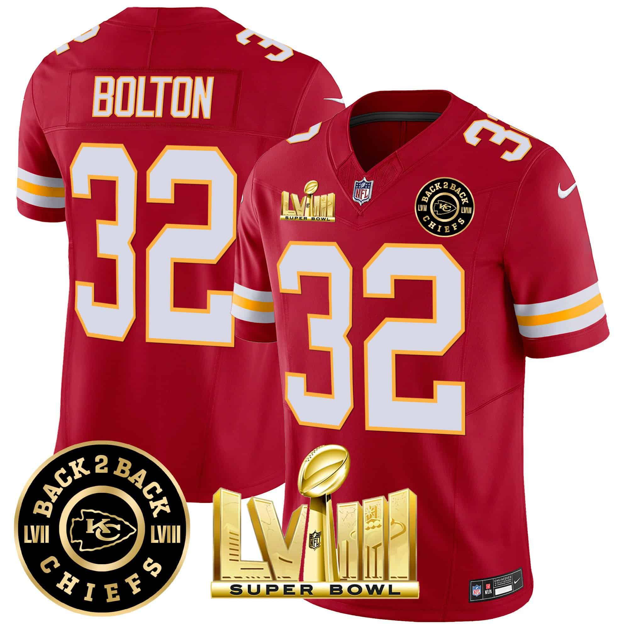 Men Kansas City Chiefs #32 Bolton Red 2024 Nike Super Bowl LVIII & Back-2-Back Patch Vapor NFL Jersey style 3->indianapolis colts->NFL Jersey